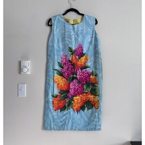 Vintage 70s Florida Handprints Shift Dress Size 10 Screenprint Cotton Retro